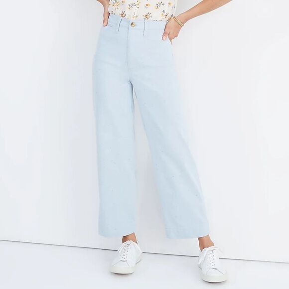 Madewell Slim Emmett Wide-Leg Crop Pants in Light Wash Chambray Speckle Size 31 - Picture 3 of 15